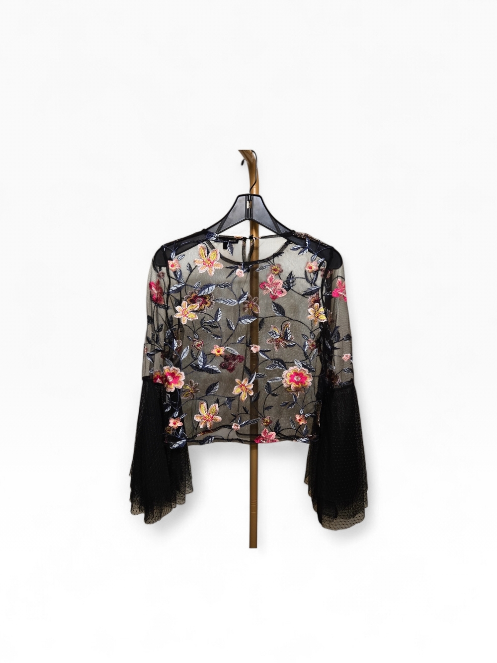 Sheer Black Embroidered Floral Mesh Top Med Witchy Grunge Fairycore